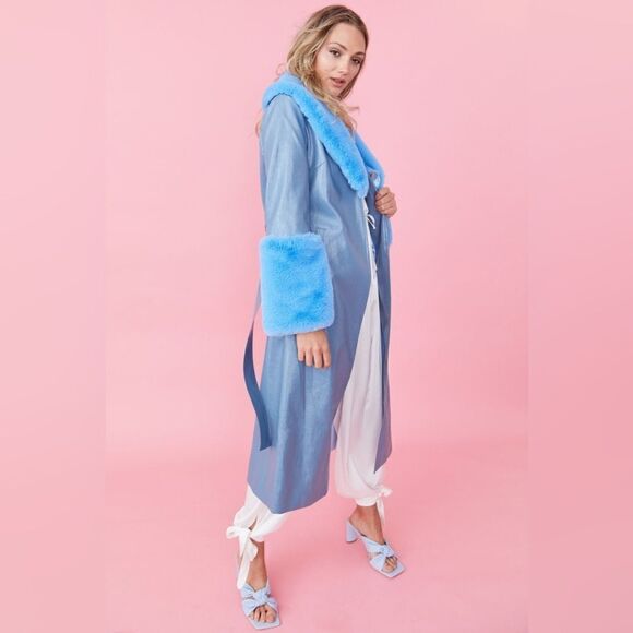 JAYLEY Blue Faux Lrather Jacket With Detachable Faux Fur - Picture 1 of 7